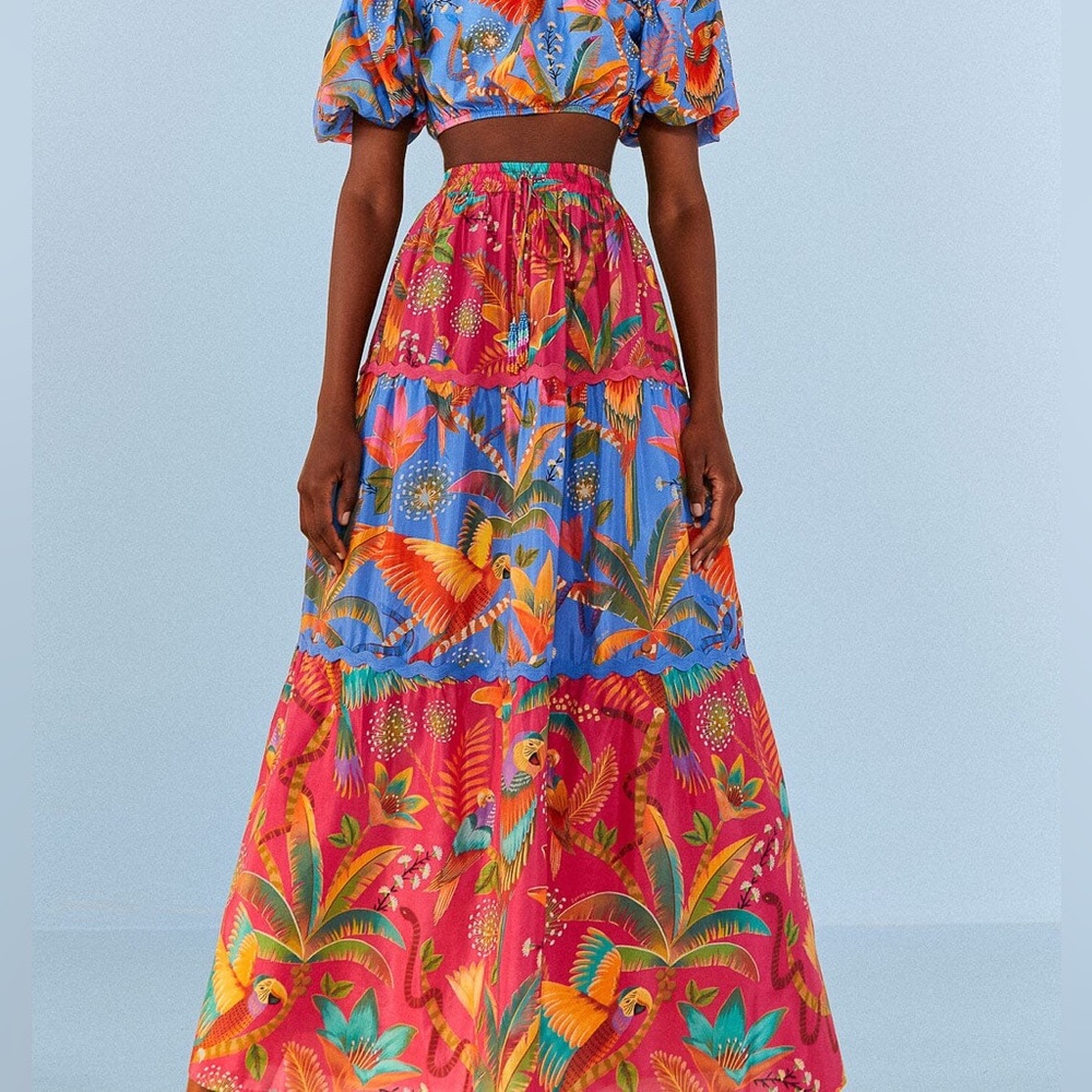 Macaw Party Mix Maxi Skirt by Farm Rio Large